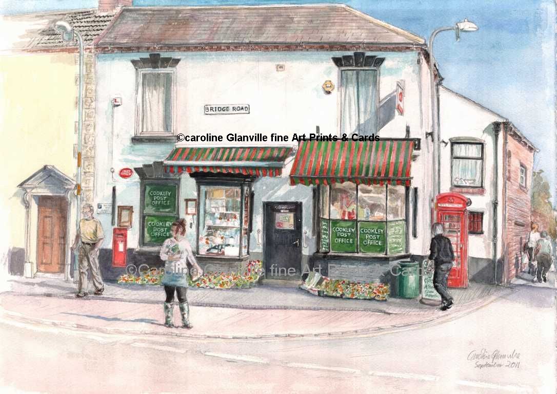 Post Office  Cookley village street scene, painting by Caroline Glanville